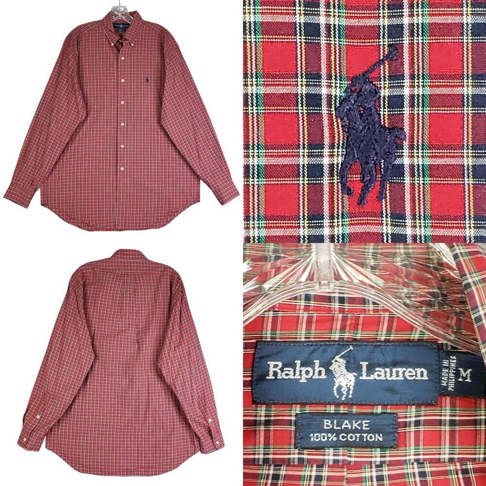 Polo Ralph Lauren Oxford Men's Size Medium M Red Plaid LS Button Down Shirt